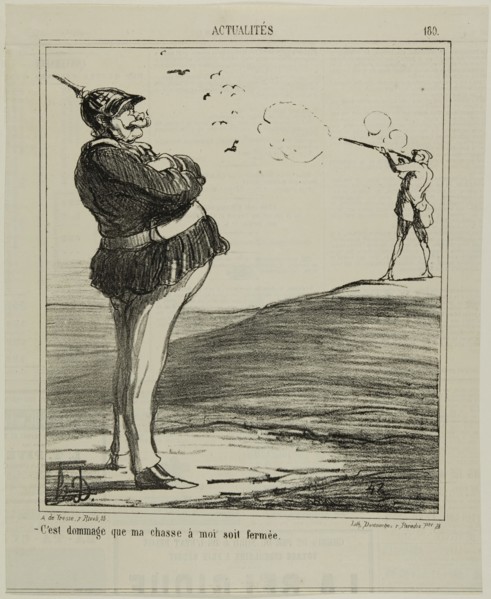 -What a shame that I am not allowed go hunting, plate 180 from Actualitiés, 1867, Honoré Victorin