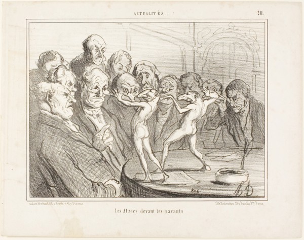 The Aztecs before the scientists, plate 211 from Actualités, 1855, Honoré Victorin Daumier, French,