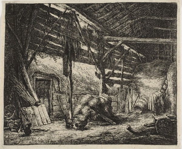 The Barn, 1647, Adriaen van Ostade, Dutch, 1610-1685, Holland, Etching in black on buff laid paper,