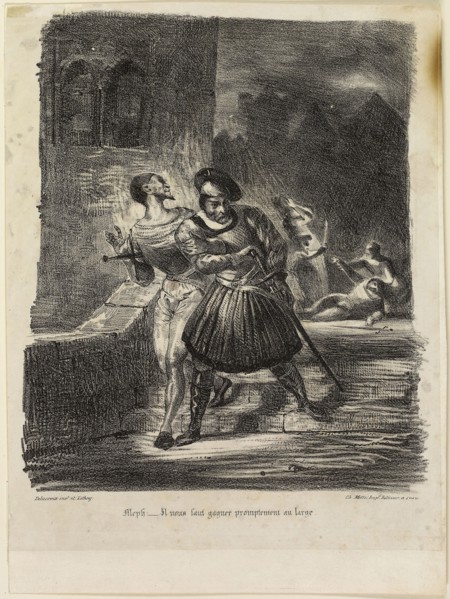 Mephistopheles and Faust Fleeing after the Duel, 1828, Eugène Delacroix, French, 1798-1863, France,