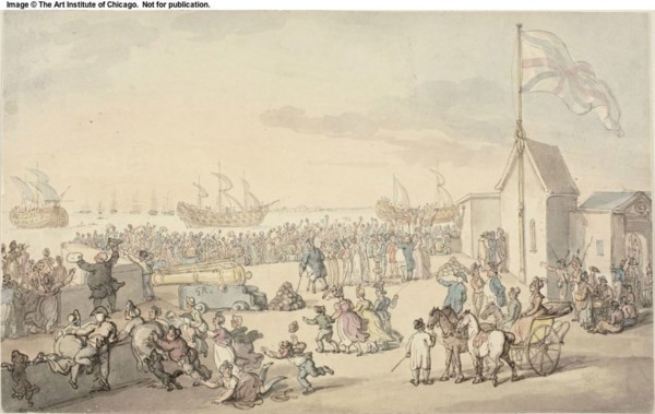 View of Prizes Taken by Lord Howe Coming in Portsmouth, July 1794, Thomas Rowlandson, English,