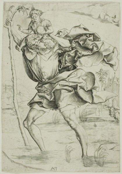 Saint Christopher, c. 1500, Master M.Z., German, flourished 1500-1550, Germany, Engraving on ivory