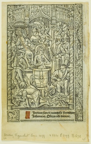The Martyrdom of Saint John the Evangelist (recto), and December Calendar (verso), from Book of