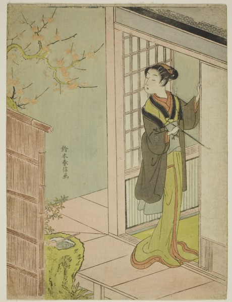 Beauty Admiring a Bush Warbler Singing in a Plum Tree, c. 1767/68, Suzuki Harunobu ?? ??, Japanese,