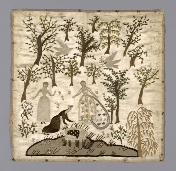 The Finding of Moses (Needlework), 19th century, England, Silk, satin weave, embroidered with silk