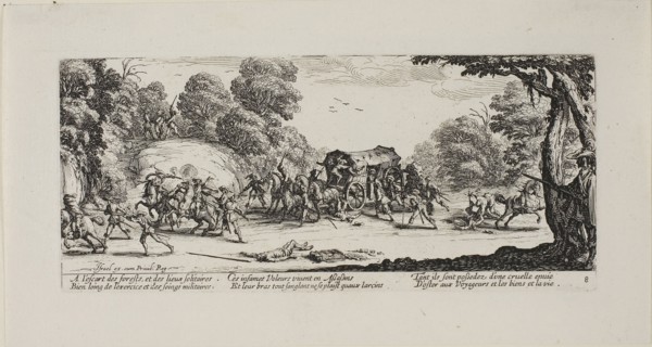 Attack on the Coach, plate eight from The Miseries of War, 1633, Jacques Callot (French,