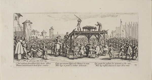 The Wheel, plate fourteen from The Miseries of War, 1633, Jacques Callot (French, 1592-1635),