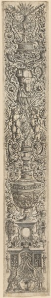 Griffins and Two Cupids Crossing Halberds, plate five of Twelve Ornament Panels, c. 1505–15,