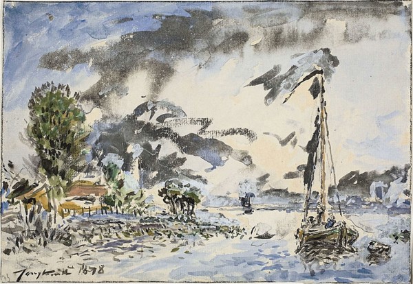Fishing Boat, 1878, Johan Barthold Jongkind, Dutch, 1819-1891, Holland, Watercolor and gouache,