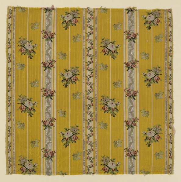 Fragment, 1770/80, France, Silk, silvered-metal strips, and silvered-metal-strip-wrapped silk