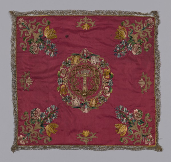 Chalice Cover, 18th century, Italy, Silk, warp-faced plain weave, same lining, edged with bobbin