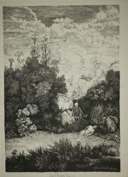 Bathing Woman and Death, 1857, Rodolphe Bresdin, French, 1825-1885, France, Lithograph (etching