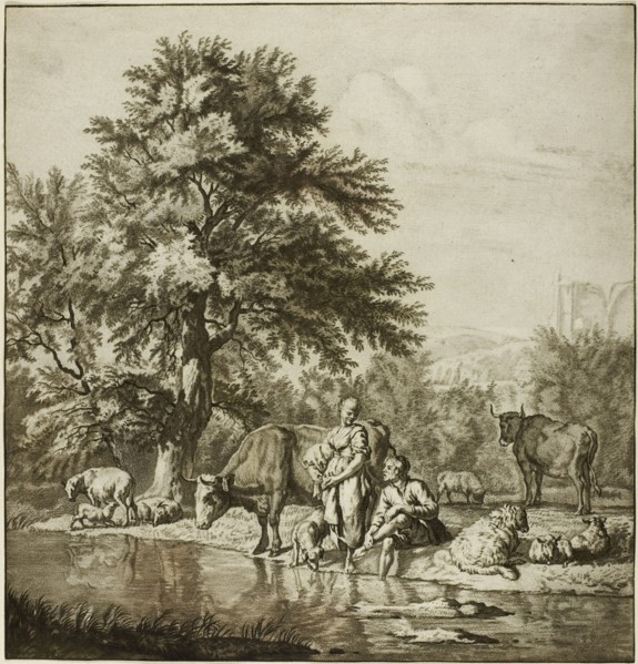 Two Shepherds with Cattle, n.d., Jacob Cornelis Ploos van Amstel (Dutch, 1726-1798), after Adriaen
