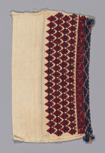 Fragment (From a Border), 19th century, Greece, Attica, Attica, Cotton, plain weave, embroidered