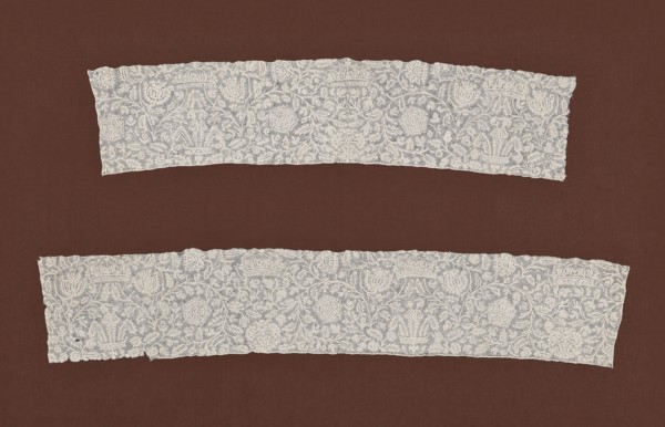 Two Fragments from a Border, 1661, England, Devonshire or Dorset, England, Linen, bobbin part lace,