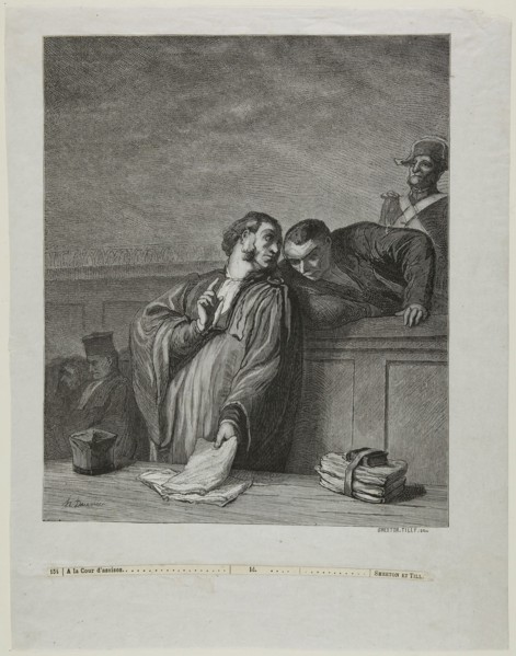 À la cour d’assises: L’avocat, debout, s’entretenant avec l’accusé, 1878, Burn Smeeton (British,