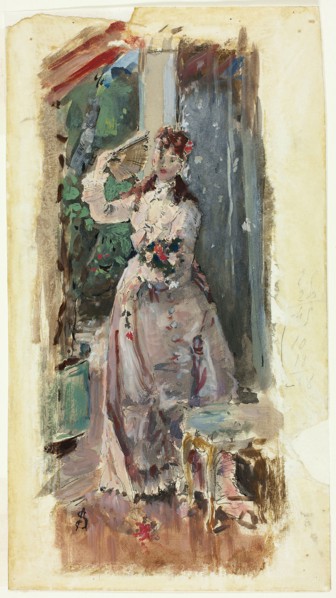 The Corner of the Balcony, c. 1877, Alfred Stevens, Belgian, 1823-1906, Belgium, Gouache with pen