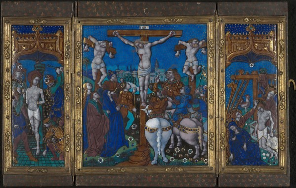 Triptych with The Crucifixion, The Flagellation, and The Entombment, c. 1500, French, Limoges,