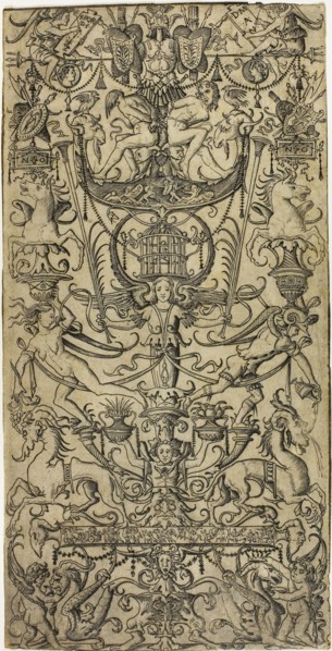 Panel of Ornament with a Birdcage, c. 1507, Nicoletto da Modena, Italian, active c. 1500-c. 1520,