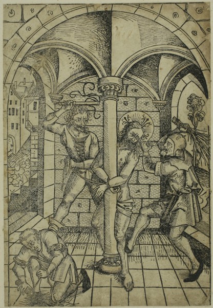 The Scourging of Christ (verso), The Israelites Enslaved in Egypt (recto), pages 70 and 69, from