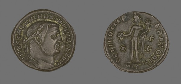 As (Coin) Portraying Emperor Galerius, AD 305/311, Roman, minted in Alexandria, Egypt, Ancient