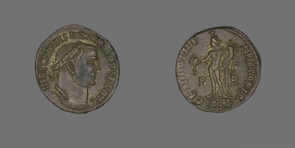 As (Coin) Potraying Emperor Galerius, AD 305/311, Roman, minted in Alexandria, Egypt, Ancient