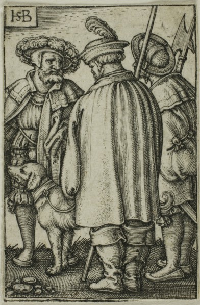 Three Soldiers and a Dog, n.d., Sebald Beham, German, 1500-1550, Germany, Engraving in black on