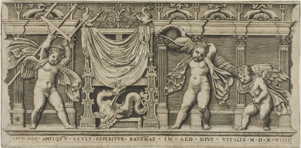 Throne of Neptune, 1519, Marco Dente da Ravenna, Italian, about 1486–1527, Italy, Engraving in