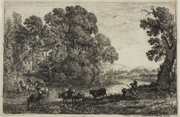 The Cowherd, 1636, Claude Lorrain, French, 1600-1682, France, Etching on ivory laid paper, 126 ×