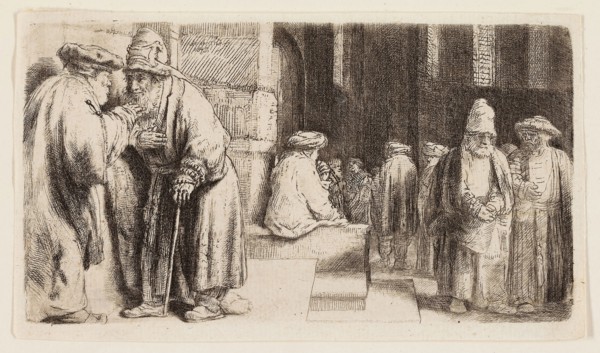 Jews in the Synagogue, 1648, Rembrandt van Rijn, Dutch, 1606-1669, Holland, Etching and drypoint on