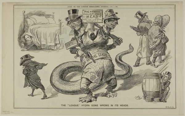 The ‘League’ Hydras Gone Wrong in Its Heads, from Judy, published December 7, 1887, W. B., probably