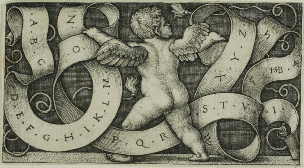 Genius with the Alphabet, 1542, Sebald Beham, German, 1500-1550, Germany, Engraving in black on