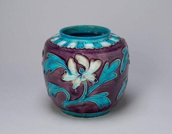 Jar with Peonies and lid, Ming dynasty (1368–1644), 16th century, China, Fahua ware, stoneware with