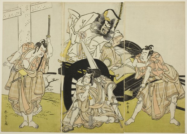 The Actors Nakajima Mihoemon II as Fujiwara no Shihei, Minister of the Left (center, in the
