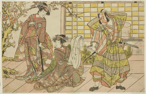 The Actors Ichikawa Danjuro V as Miura Kunitae (right), Segawa Kikunojo III as Yasukata (center),