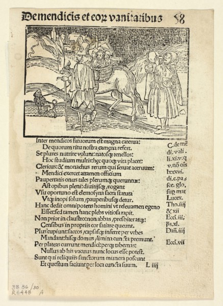 Beggars and Their Vanities (recto) and Of Irate Women (verso) from Navis Stultifera (Ship of