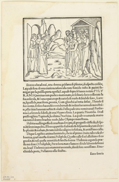 Poliphilus Meeting the Venerable Matron (recto) and Poliphilus in a Rocky Place (verso) from