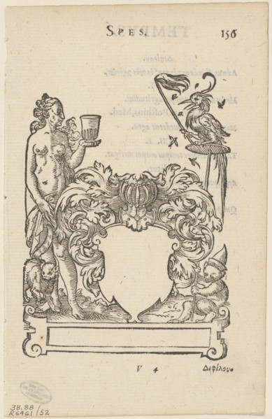Emblem with Blank Heraldic Shield, folio 156 from the Anthologia Gnomonica, 1579, assembled into