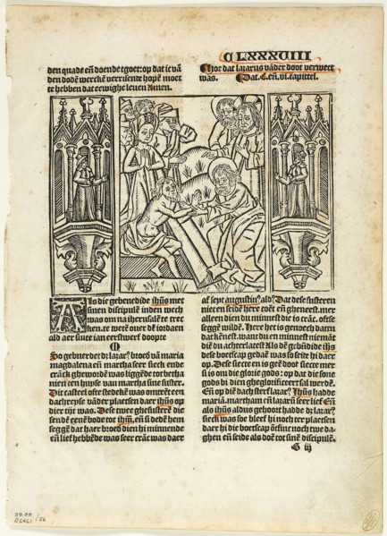 The Raising of Lazarus from Leven Christi by Ludolphus de Saxonia, plate 56 from Woodcuts from