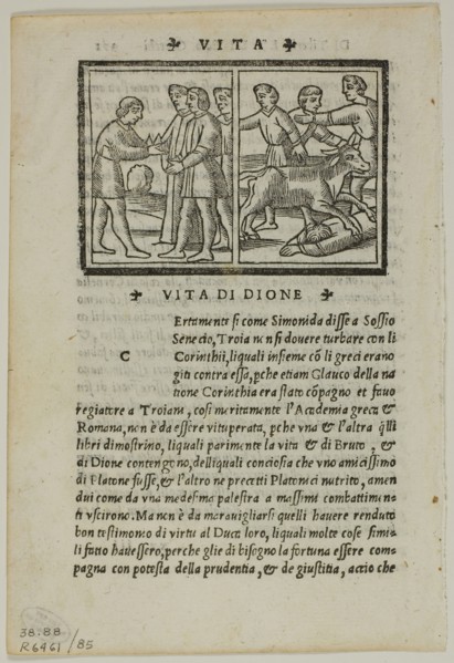 Illustration to Life of Dion from La Seconda Parte delle Vite di Plutarcho di greco in latino & di
