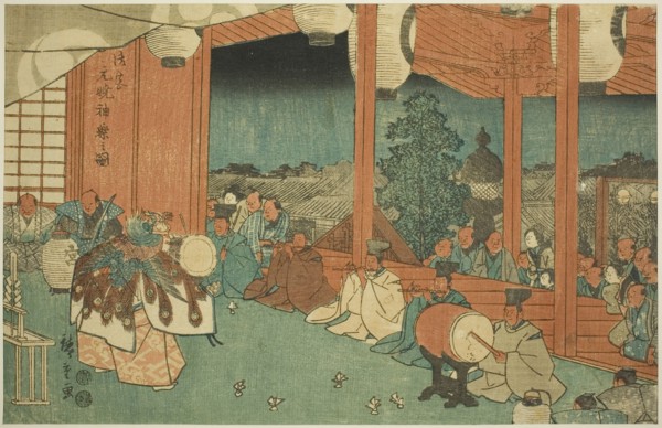 The Sacred Dance at the Shinmei Shrine in Shiba at Dawn (Shiba Shinmei, Omiya gengyo kagura no zu),