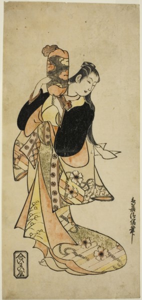 The Actor Ichikawa Monnosuke I as Oiso no Tora in the play Nigiwai Suehiro Soga, performed at the
