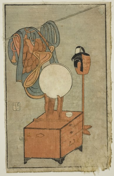 Actor’s dressing table, from A Picture Book of Stage Fans (Ehon butai ogi), 1770, Ippitsusai