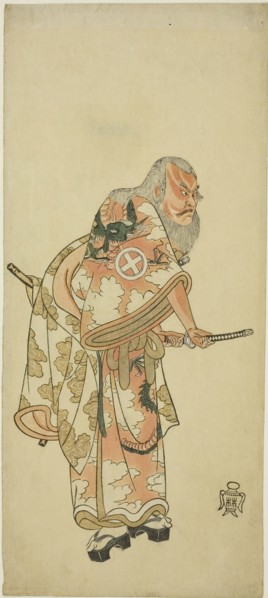 The Actor Otani Hiroemon III as Hige no Ikyu in the scene Sukeroku in the play Hitokidori Harutsuge