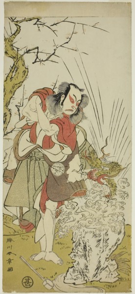 The Actor Nakamura Juzo II as Yushichi (?) in the Play Keisei Momiji no Uchikake (?), Performed at