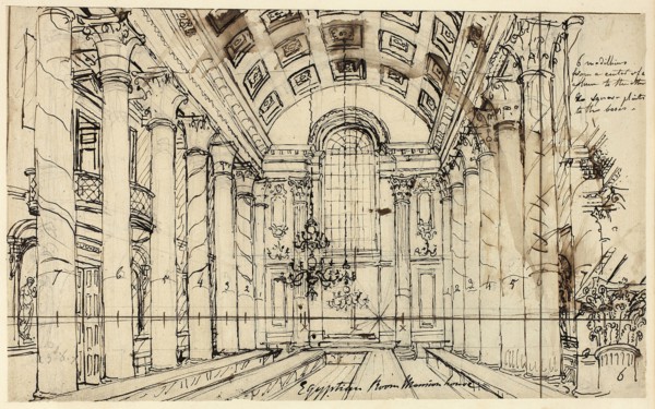 Study for Egyptian Hall Mansion House, from Microcosm of London, c. 1809, Augustus Charles Pugin,