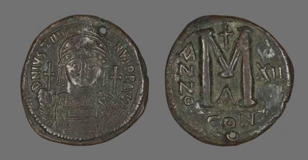 Follis (Coin) Portraying the Emperor Justinian I, AD 538/539, Byzantine, minted in Constantinople,
