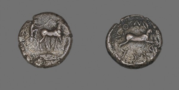Tetradrachm (Coin) Depicting a Charioteer, 5th century BC, Greek, Rhegium, Reggio di Calabria,