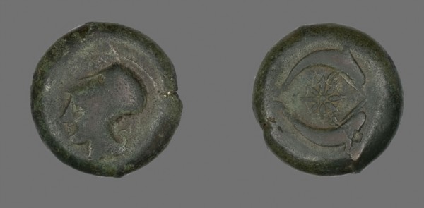 Coin Depicting the Goddess Athena, 345/317 BC, Greek, minted in Syracuse, Syracuse, Bronze, Diam. 2