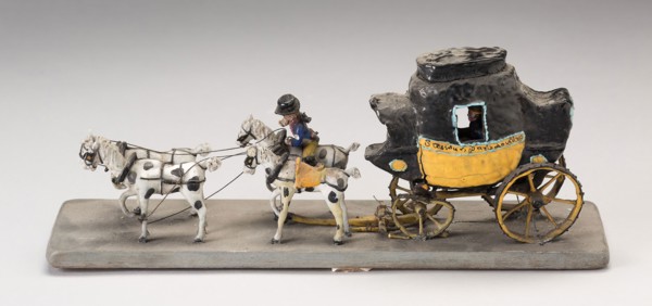 Saumur Coach, c. 1850, Nevers, France, Glass, lampwork (verre de Nevers), metal armature, 9.5 × 24